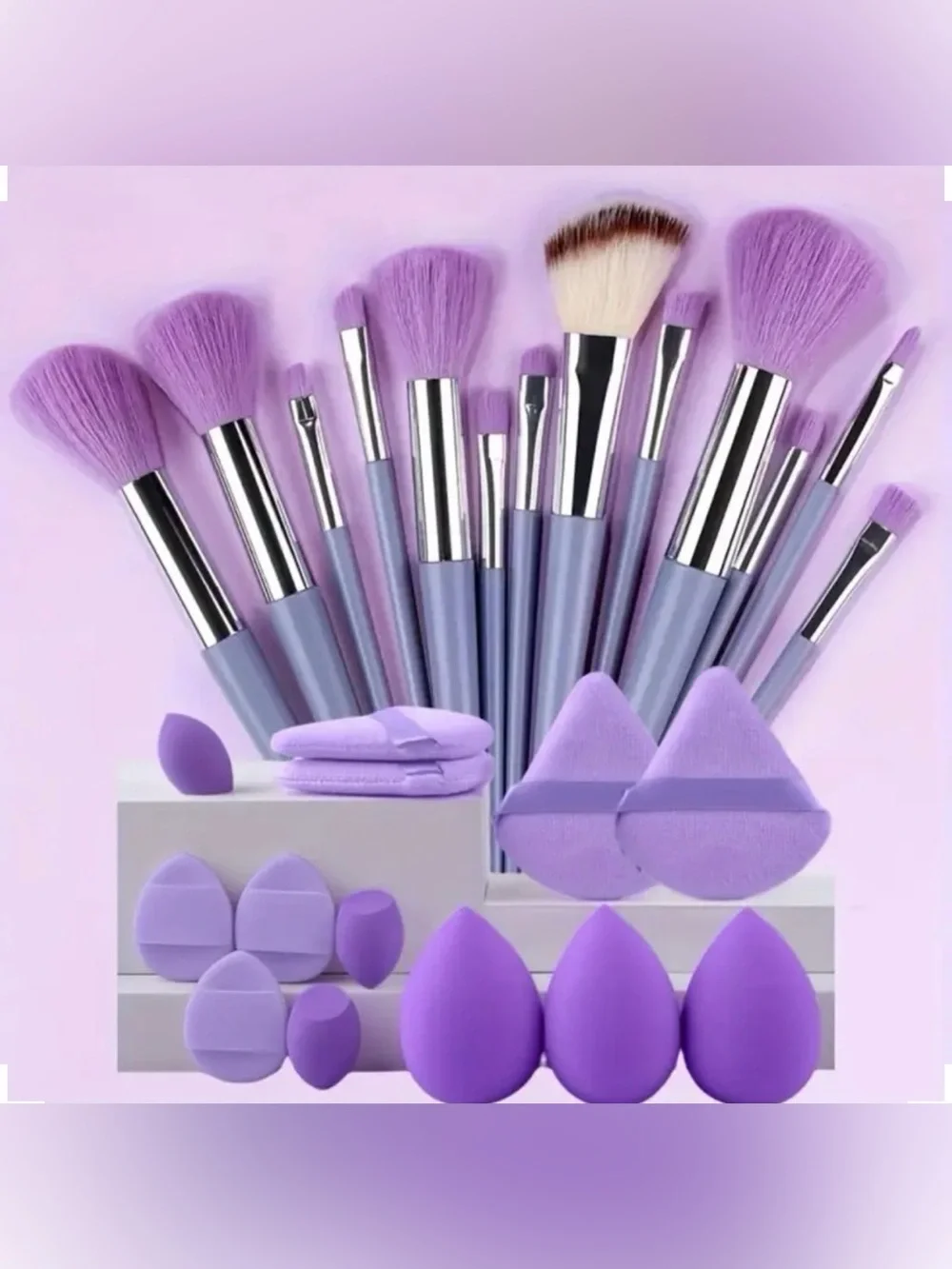 26 Piece Lavender Makeup Brush and Sponge Set - Purple Beauty Tools